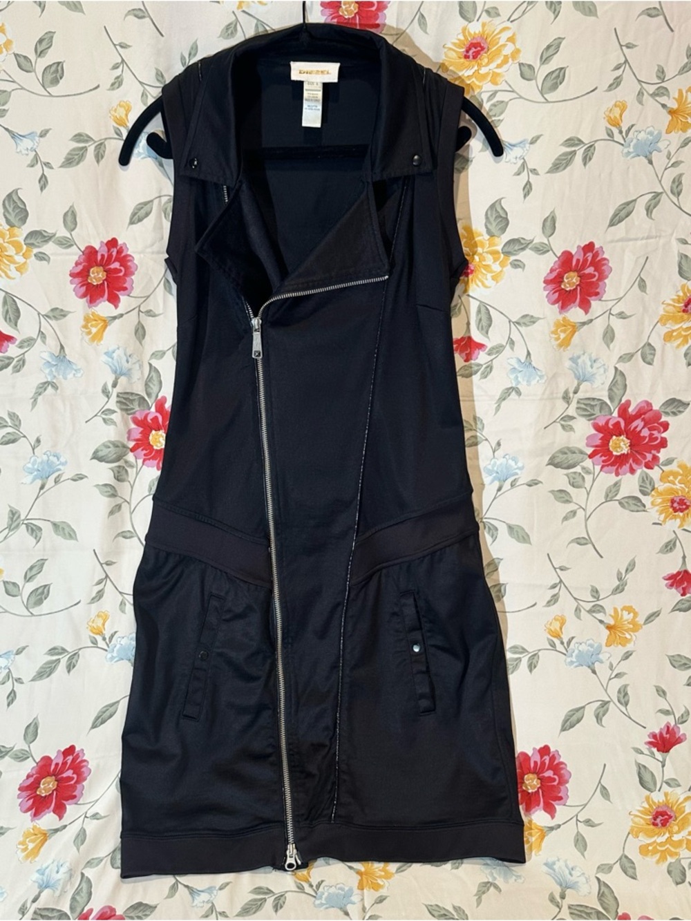 Diesel Black Sleeveless Zip-Front Mini Dress